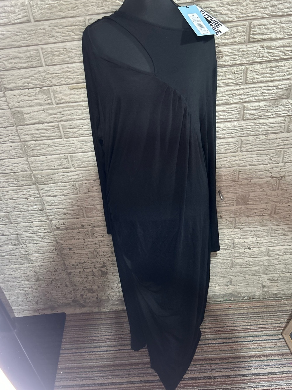 Future Collective Women's Long Sleeve Cut-Out Draped Midi Ruched Dress Black 1X